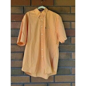 Faconnable Orange Stripe Cotton Short Sleeve Dress Shirt Size Large‎ Beach Shirt